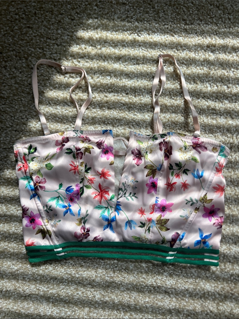 Victoria's Secret Pink Floral Bustier Camisole with Green Hem